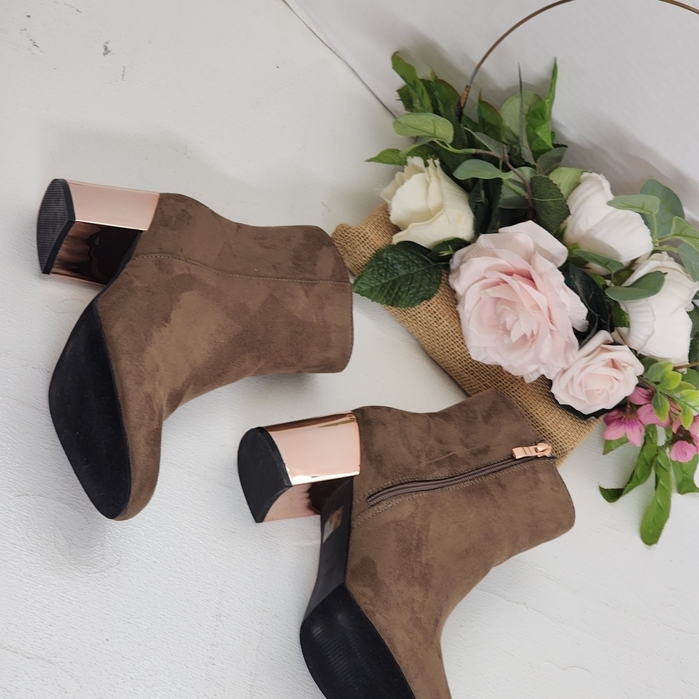 Hot Kiss Taupe Ankle Boots with Blush Heel - Picture 2 of 7